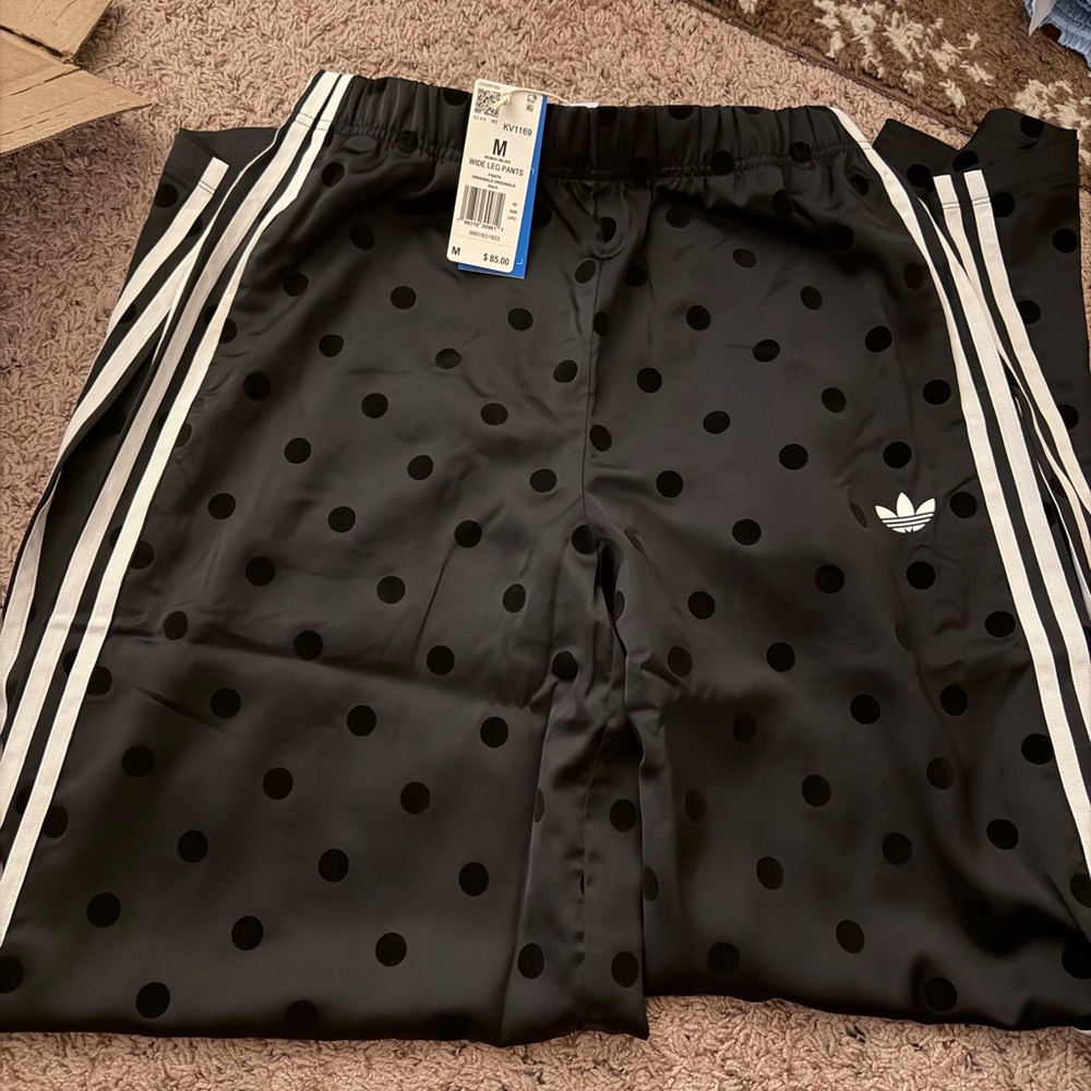 NWT adidas Black and White Polka Dot Wide-Leg Track Pants